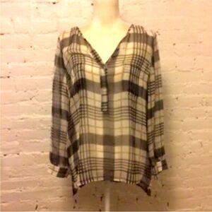 Joie collarless silk top gray plaid size large